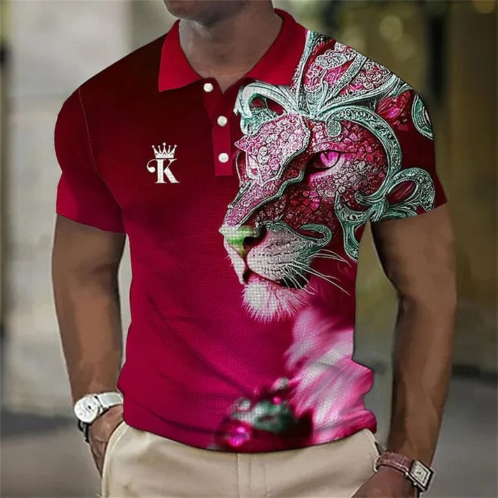 š„ć50% de descuentoććS-6XLćPolo para hombre con estampado de león en 3D