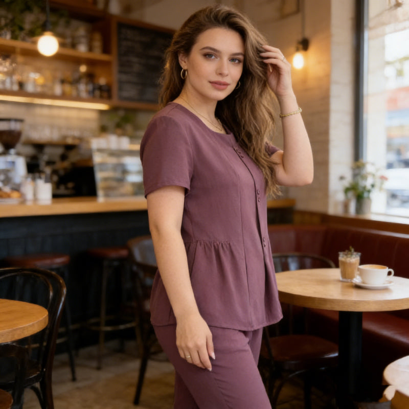 🔥 Set 2 Piese pentru Damă (Bluză + Pantaloni) – Lejer, Elegant, Mărimi Mari, Stil Modern pentru Femei Mature