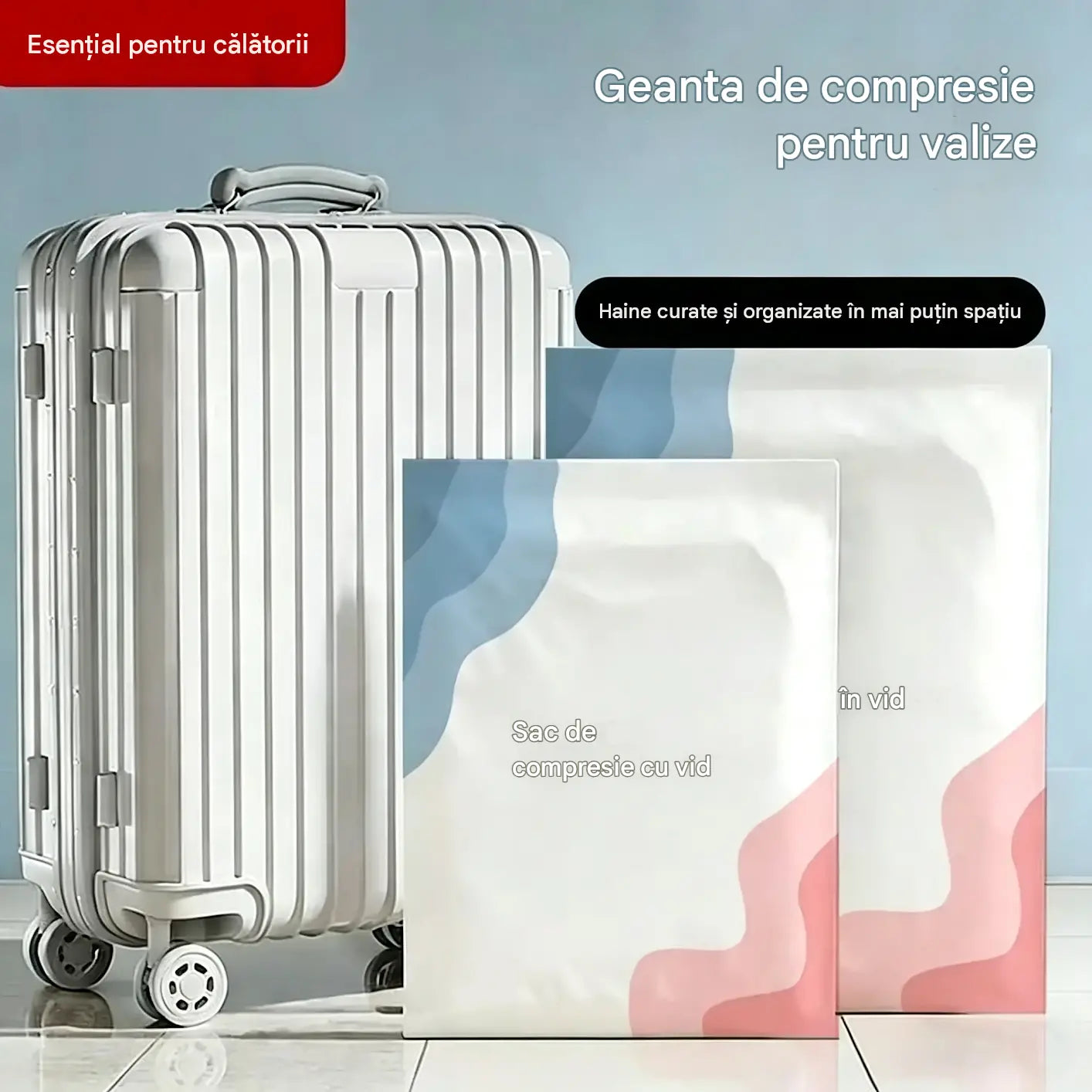 🧳 5 bucăți la doar 149 lei 💨 Saci mari pliabili, vidați: Nu necesită pompă de aer, etanșare excelentă, ideali pentru economisirea bagajelor și a spațiului din casă ✈️