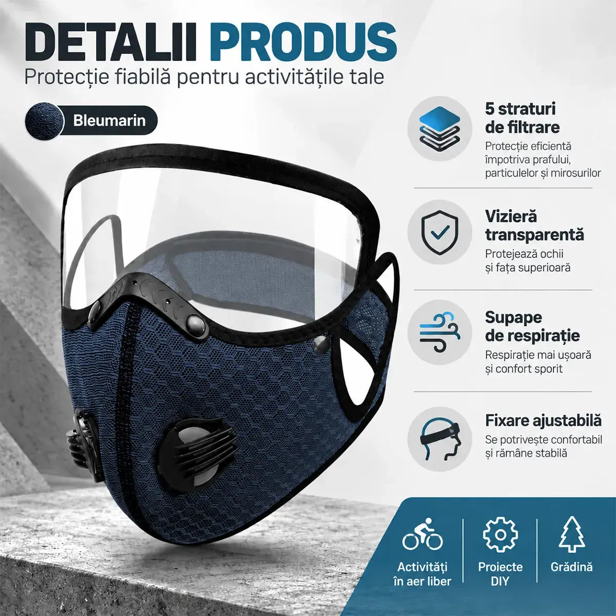 🔥 【OFERTĂ LIMITATĂ: 1+1 GRATIS】 Mască Multifuncțională de Protecție pentru Sport și Lucru 🚴 | Vizieră HD Detașabilă · Ideală pentru Ciclism, Tuns Iarbă & Lucrări cu Praf · 4 Culori