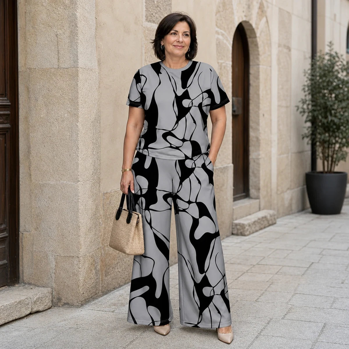 🛍️ Elegant și Lejer! Set Plus Size de Vară cu Imprimeu Geometric Modern | S-5XL