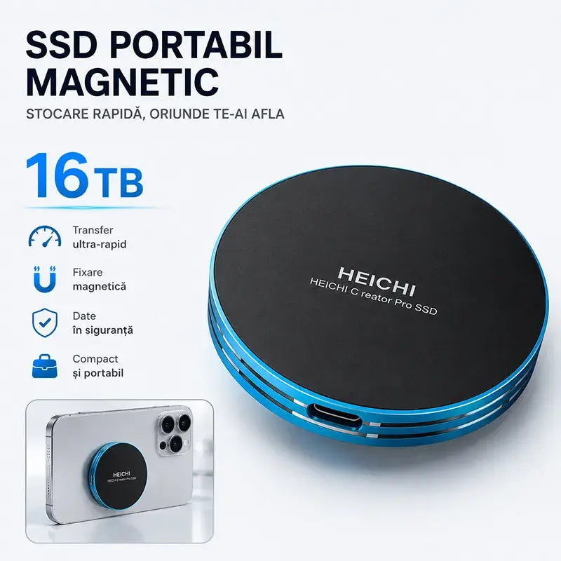🧲 SSD Poartabil Magnetic de Mare Viteză 16TB | Transfer 1050MB/s & Compatibilitate Multi-Dispozitiv ⚡