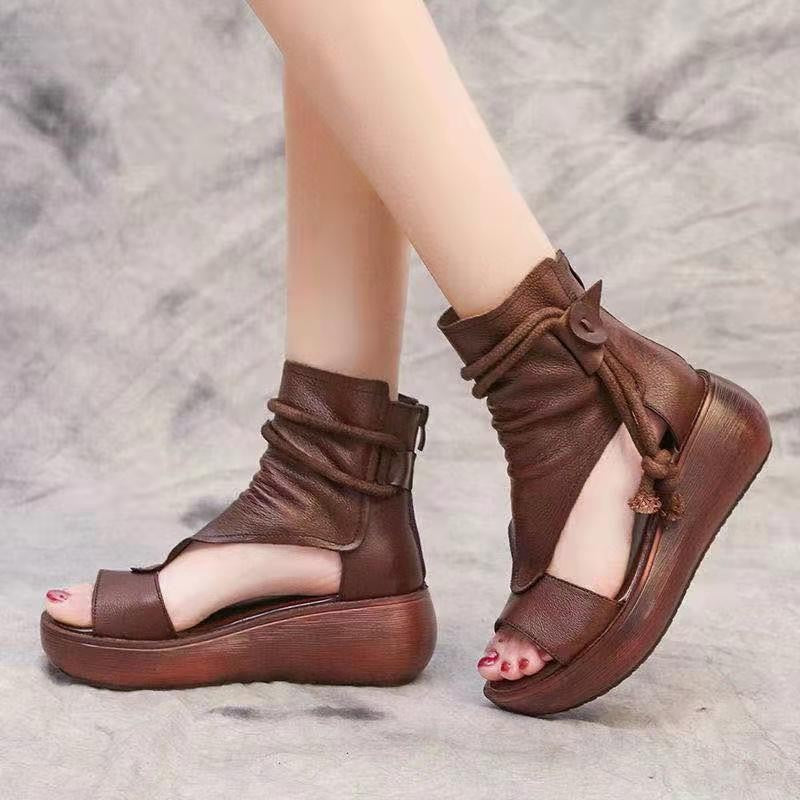 【Reducere limitată de 50%】 【35-40】 Sandale din piele moale cu gura de pește, la modă nouă, cu talpă groasă_4046166