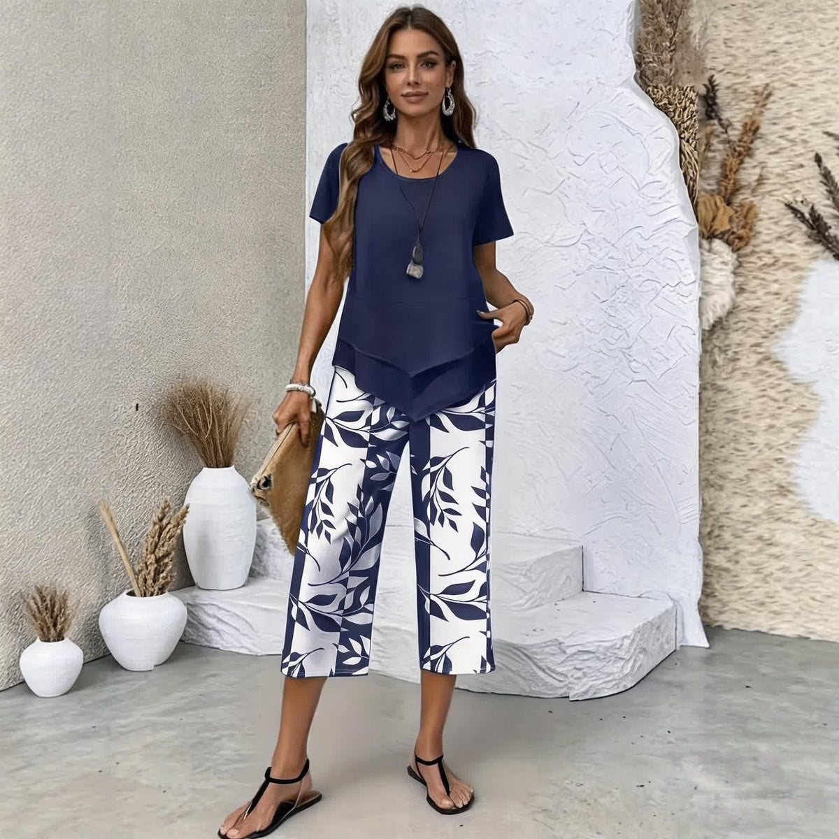 【Bluză + Pantaloni】【S-5XL】VERDALISSE | Set Fresh Breeze din 2 piese | Set de vară multicolor, ușor și elegant