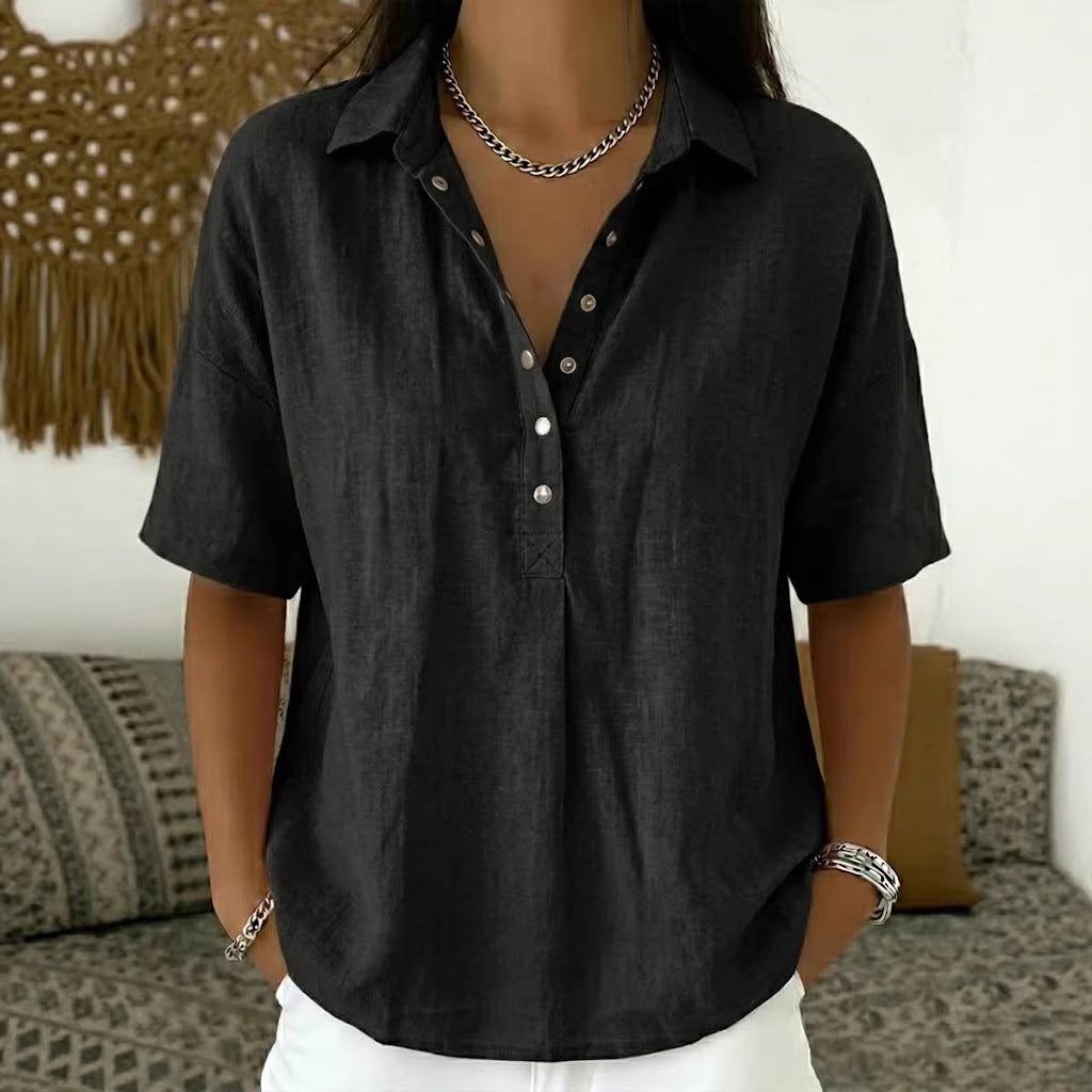 【S–3XL】Tricou cu mânecă scurtă pentru femei, din bumbac și in, croială slim, versatil, respirabil și confortabil