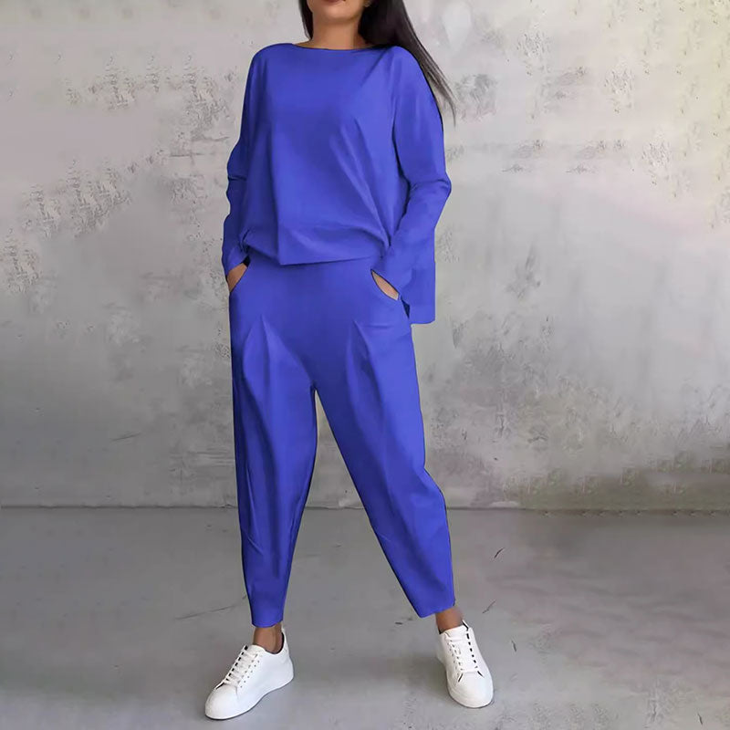 💥Stylowy komplet damski – bluzka z długim rękawem i spodnie w modnym wydaniu