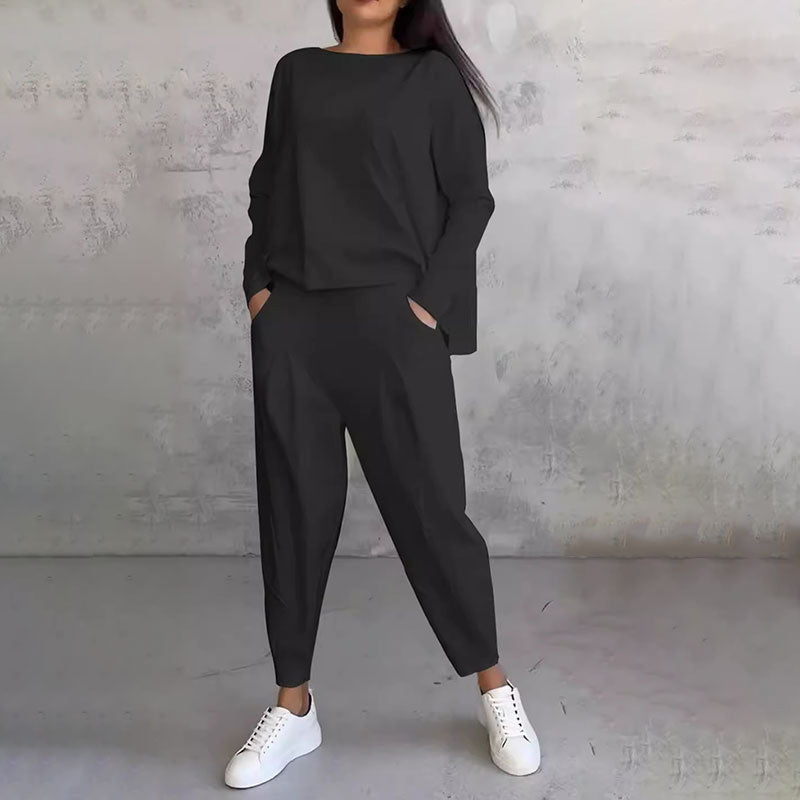 💖Set de pantaloni cu mânecă lungă și gât rotund, set din două piese