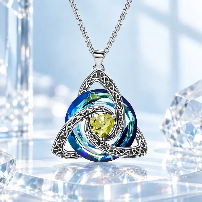 ✨ Lănțișor Elegant cu Pandantiv Nod Celtic și Piatră de Naștere (12 Culori Disponibile)! Design Deosebit în Formă de Inimă · Finisaj Electroplatit Premium · Cadoul Perfect!