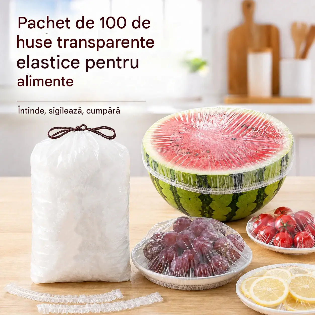 【200 bucăți】Film transparent de unică folosință, ideal pentru recipiente și alimente. Se potrivește perfect, asigură o etanșare bună și este ușor de utilizat