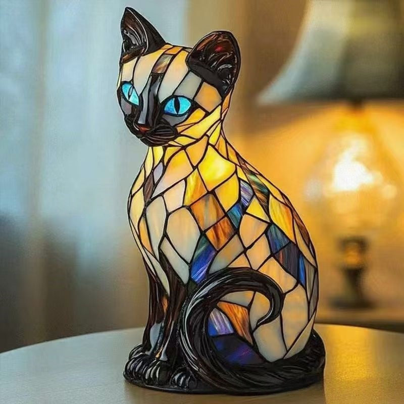 ✨Lampă de masă în formă de pisică, lampă de noapte retro din rășină colorată, cu motiv de pisică