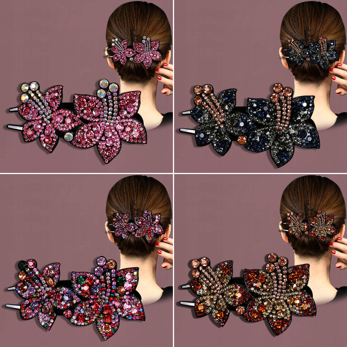 ✨【Compra 2 y llévate 2 gratis】Pinza para el pelo con doble flor de diamantes de imitación