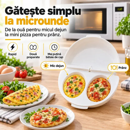 🍳 Mic Dejun Perfect în Doar Câteva Minute! Formă pentru Omletă la Cuptorul cu Microunde 🥚 | 2 Compartimente · Material Antiaderent Alimentar · Balamale Detasabile pentru Curățare Ușoară · Preparare Rapidă Fără Ulei