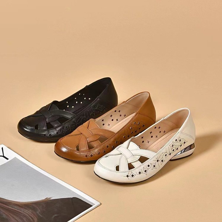 💞【35-40】Nuevas sandalias de mujer 2026, punta redonda, cuero genuino, tacón bajo