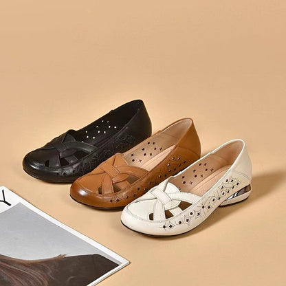 💞【35-40】Nuevas sandalias de mujer 2026, punta redonda, cuero genuino, tacón bajo