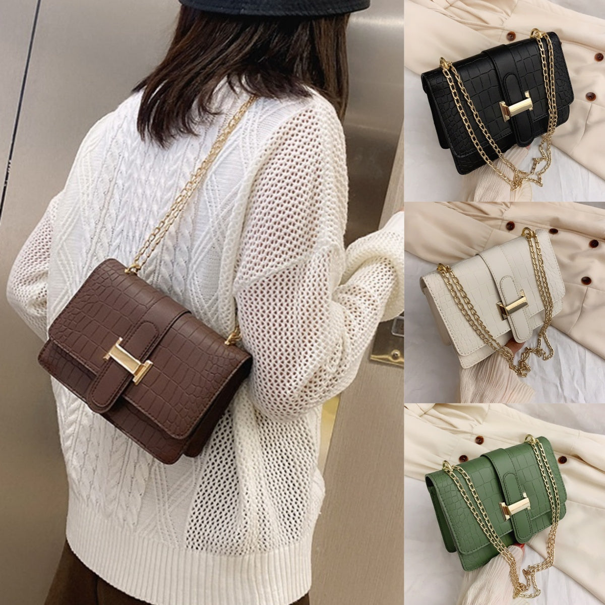 👜Bolso bandolera mujer elegante con cadena y diseño minimalista