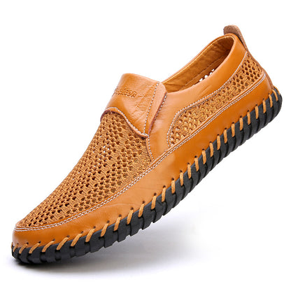 🔥【Promociones fuera de temporada】【38-48】👞Nuevos zapatos de malla de cuero para hombre para primavera y verano - talla grande - piel de vacuno auténtica, resistente al sudor y a los olores, transpirable y cómodo