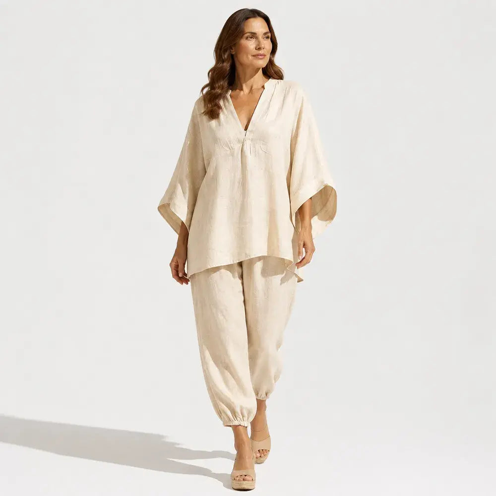 【S-3XL】👗 Set cu decolteu lejer și linie largă, mâneci tip liliac, design casual, croială lejeră, ideal pentru purtare zilnică - confortabil și versatil ✨🌸