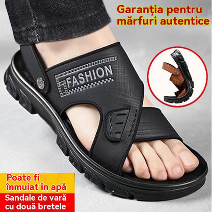 🐂【38-47】Sandale de plajă din piele pentru bărbați, noi, cu talpă groasă