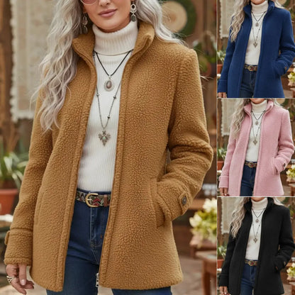 Palton damă lejer din lână, cu fermoar și căptușeală din fleece, mărimi S–3XL