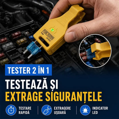 ⚡ Tester și clește pentru siguranțe auto 2 în 1 (Compatibil 12V/24V / Indicator LED verde / Spațiere reglabilă / Clește de extragere / Utilizare auto, camion, barcă)! 🚗✨
