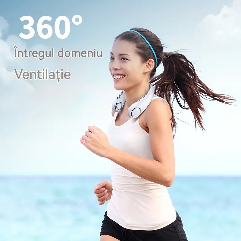 💨 Ventilator Portabil pentru Gât cu Aer Condiționat – Extrem de Silențios, Portabil și Rotativ la 360° – Ideal pentru Vară 🌞