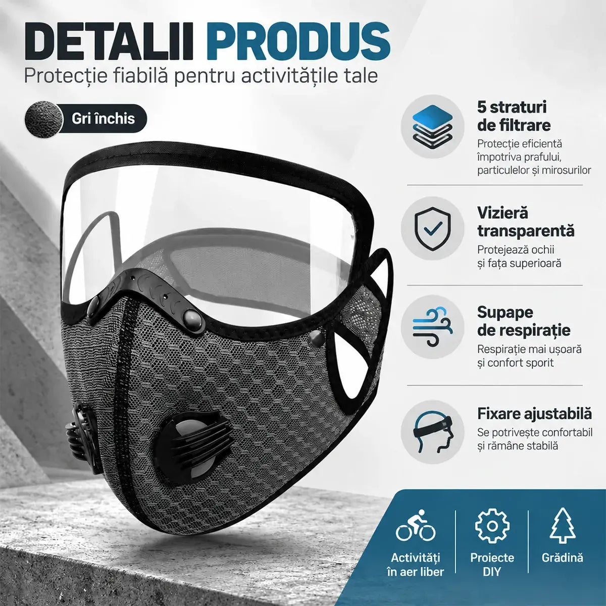 🔥 【OFERTĂ LIMITATĂ: 1+1 GRATIS】 Mască Multifuncțională de Protecție pentru Sport și Lucru 🚴 | Vizieră HD Detașabilă · Ideală pentru Ciclism, Tuns Iarbă & Lucrări cu Praf · 4 Culori