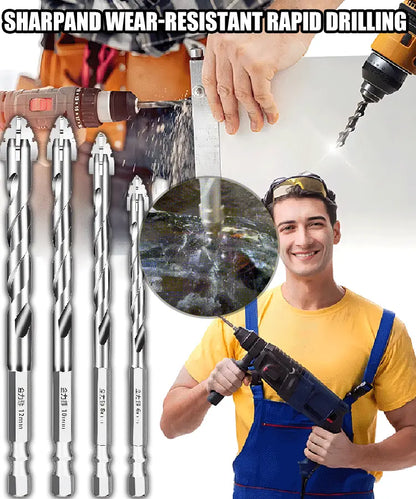 【6+8+10+12mm】Noul burghiu din oțel excentric din tungsten cu patru tăișuri, potrivit pentru găurirea uscată a plăcilor, betonului, marmurei și sticlei