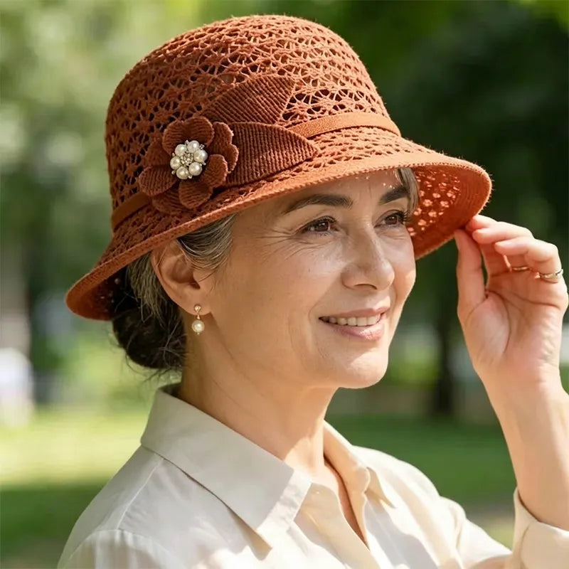 👒Pălărie elegantă de soare, cu design împletit decupat, protecție puternică împotriva razelor solare