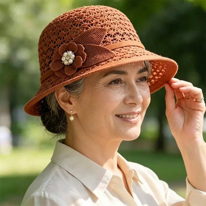 👒Pălărie elegantă de soare, cu design împletit decupat, protecție puternică împotriva razelor solare