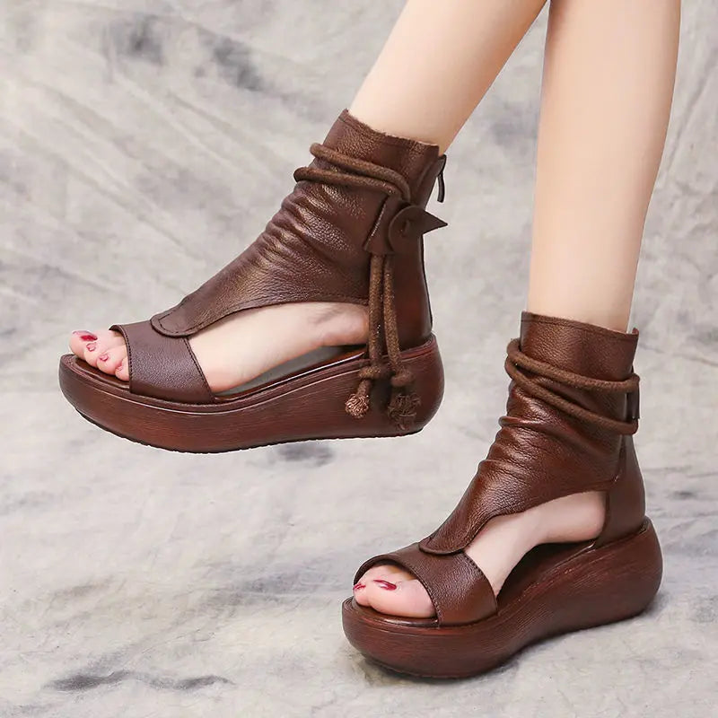 【Reducere limitată de 50%】 【35-40】 Sandale din piele moale cu gura de pește, la modă nouă, cu talpă groasă_4046166