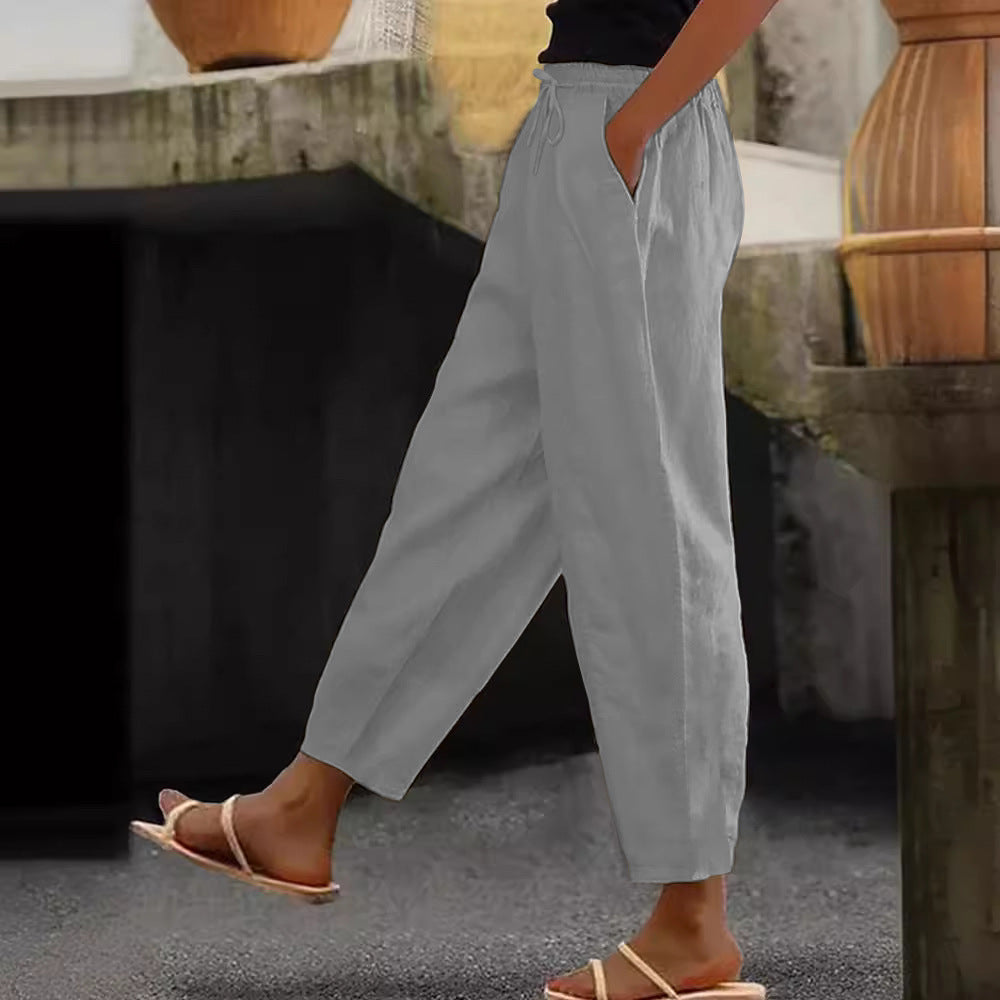 😍💕50% Reducere💕【40–120 kg】Pantaloni casual din bumbac și in pentru femei ✅️Ramburs la livrare