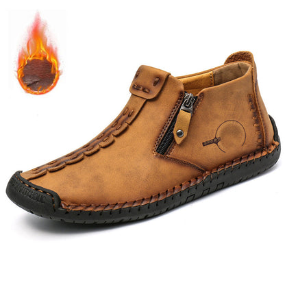 👞💥【38-48】Novost Zima 2025: Moške Martens čevlje s podlogo iz krzna in zadrgo – Topli, udobni in stilski za zimske dni!