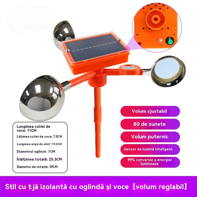 🐦🦉【NEW】Nou respingător de păsări cu voce reglabilă, cu energie solară eoliană, modernizat