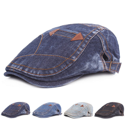 🤠【Oferta por tiempo limitado】Boina de mezclilla para hombre Gorra con visera Retro Sombrero informal