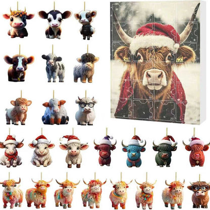 🎄✨【1 pudełko zawiera 24 ozdoby】Świąteczne ozdoby niespodzianki 2025 dla miłośników kotów, psów i krów