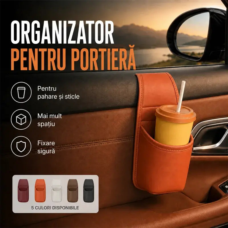 🚗 Spațiu suplimentar și ordine în mașină! Suport din piele pentru ușă auto / pahar și telefon (Montare ușoară la geam / Ofertă 1+1 GRATUIT )! ✨