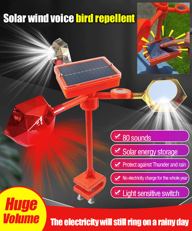 🐦🦉【NEW】Nou respingător de păsări cu voce reglabilă, cu energie solară eoliană, modernizat