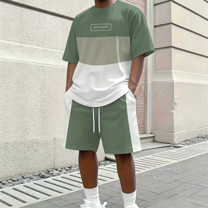 ✨【Plata la livrare】Set sport de vară pentru bărbați, format din 2 piese - tricou confortabil cu mânecă scurtă și pantaloni scurți pentru purtare zilnică și relaxare acasă.
