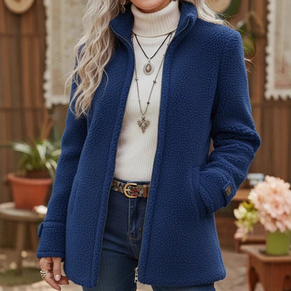 Palton damă lejer din lână, cu fermoar și căptușeală din fleece, mărimi S–3XL