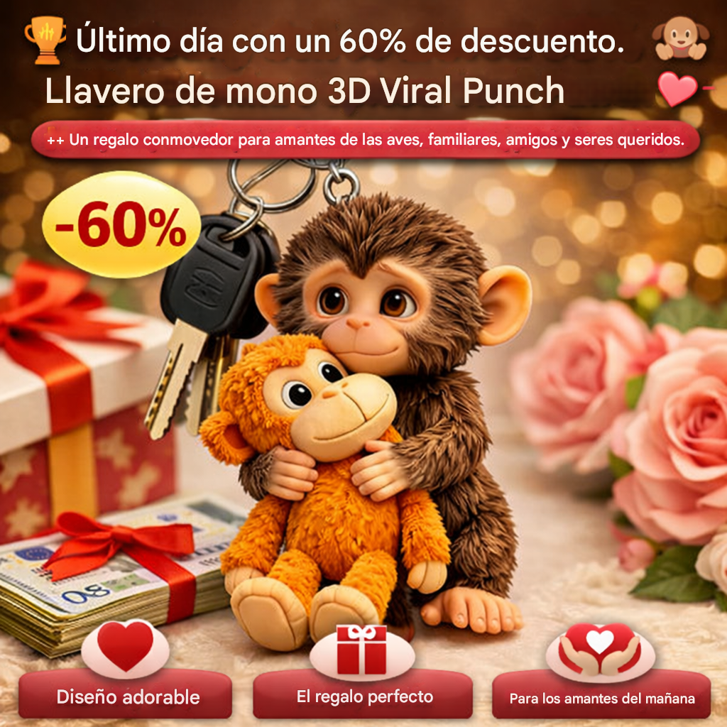 🏆Último día con un 60% de descuento - 🐵 Llavero de mono 3D Viral Punch 💕🎁Un regalo conmovedor para amantes de los animales, familiares, amigos y seres queridos.
