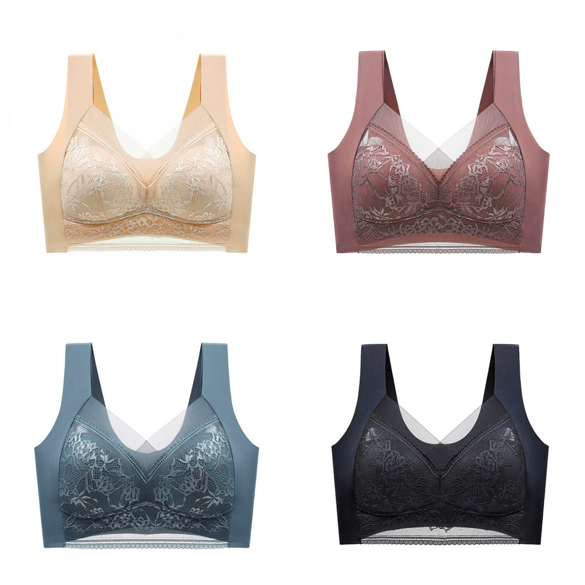 🔥Último día 45% de descuento【4 piezas】👙【40-110 kg】Sujetador de encaje sin costuras, cómodo y de alta calidad