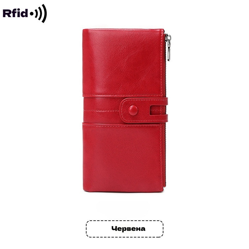 💼Wielofunkcyjny portfel, ręcznie wykonany ze skóry, szczotka antykradzieżowa, podwójny zamek błyskawiczny