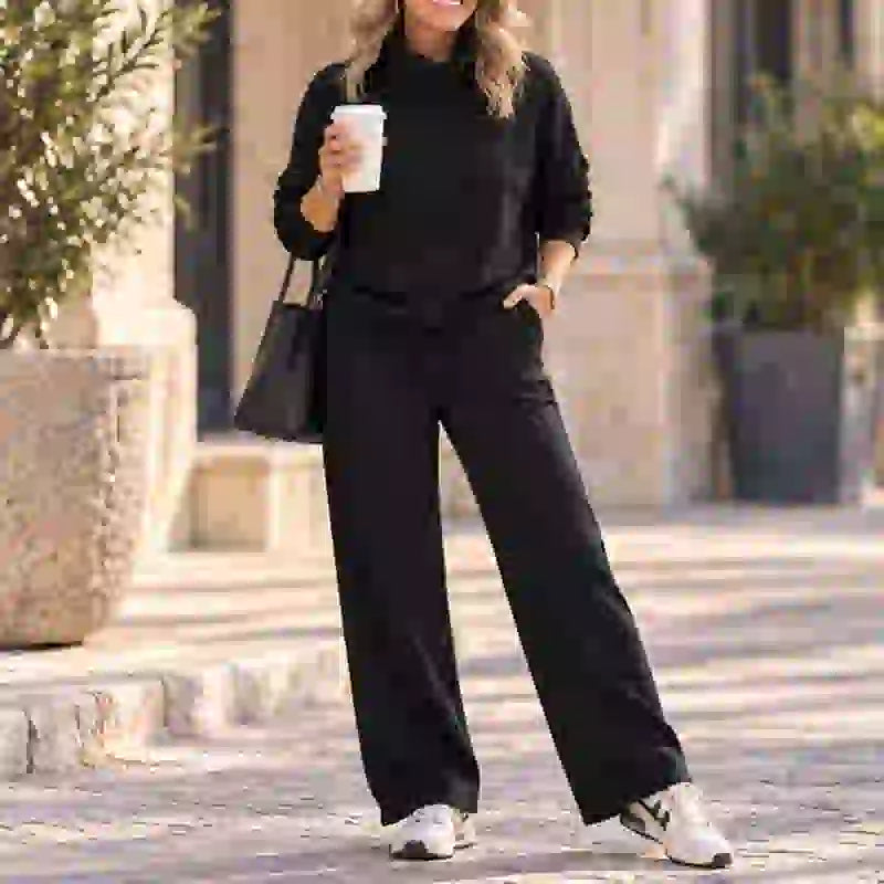 🍂🐏Set casual de iarnă pentru femei, de înaltă calitate: pulover minimalist cu guler înalt + pantaloni casual cu croială dreaptă🔥