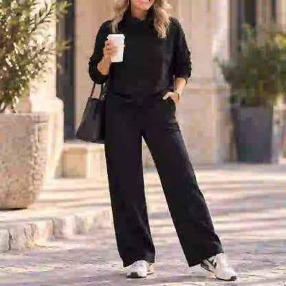 🍂🐏Set casual de iarnă pentru femei, de înaltă calitate: pulover minimalist cu guler înalt + pantaloni casual cu croială dreaptă🔥