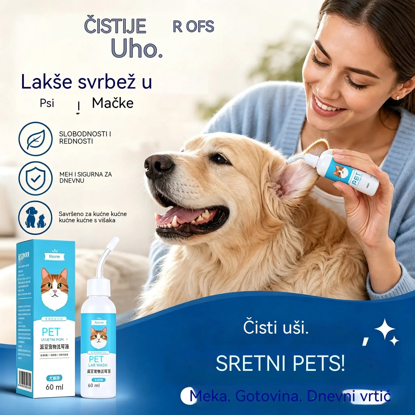 🐶🐱 【Cumpără 1 Primești 1 Gratuit】Soluție de curățare a urechilor pentru a calma mâncărimile la câini și pisici.