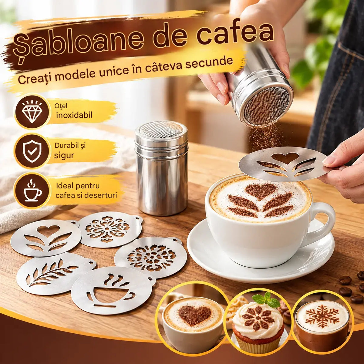 ☕ Șablon din oțel inoxidabil 304 pentru Latte Art