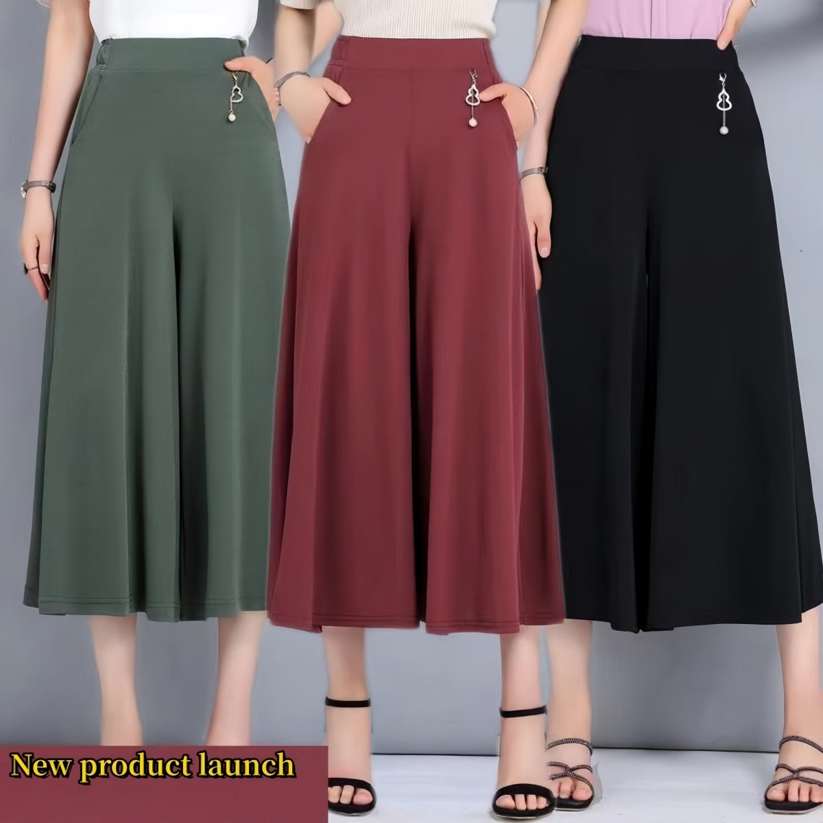 ❤️【M-5XL】2026 Pantaloni noi de dama de vară picioare late mătase de gheață până la glezne