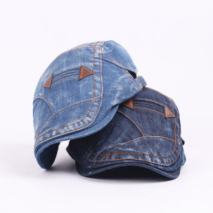 🤠【Oferta por tiempo limitado】Boina de mezclilla para hombre Gorra con visera Retro Sombrero informal