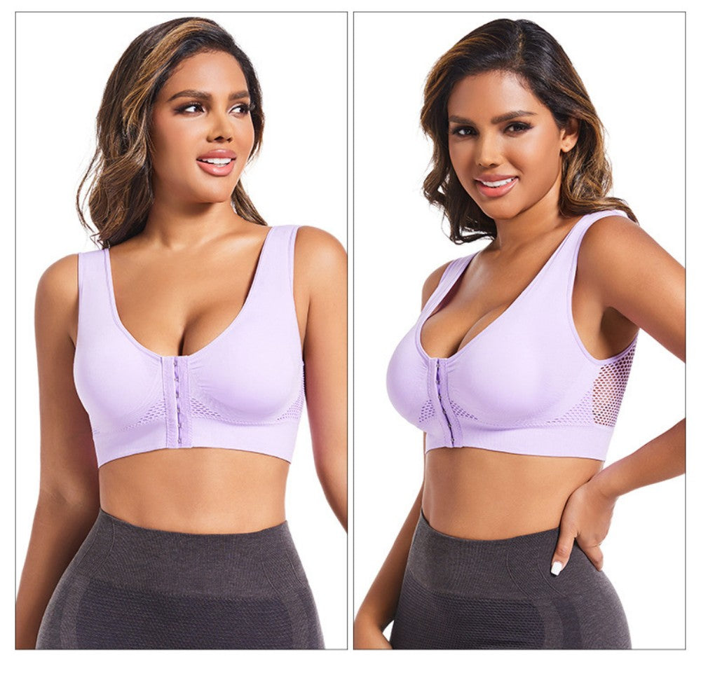 🧘‍♀️👙【Compra 2 y llévate 1 gratis】【S-6XL】Sujetador deportivo con cierre frontal sin aros, efecto push up y espalda deportiva