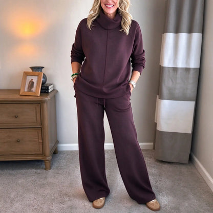 🍂🐏Set casual de iarnă pentru femei, de înaltă calitate: pulover minimalist cu guler înalt + pantaloni casual cu croială dreaptă🔥
